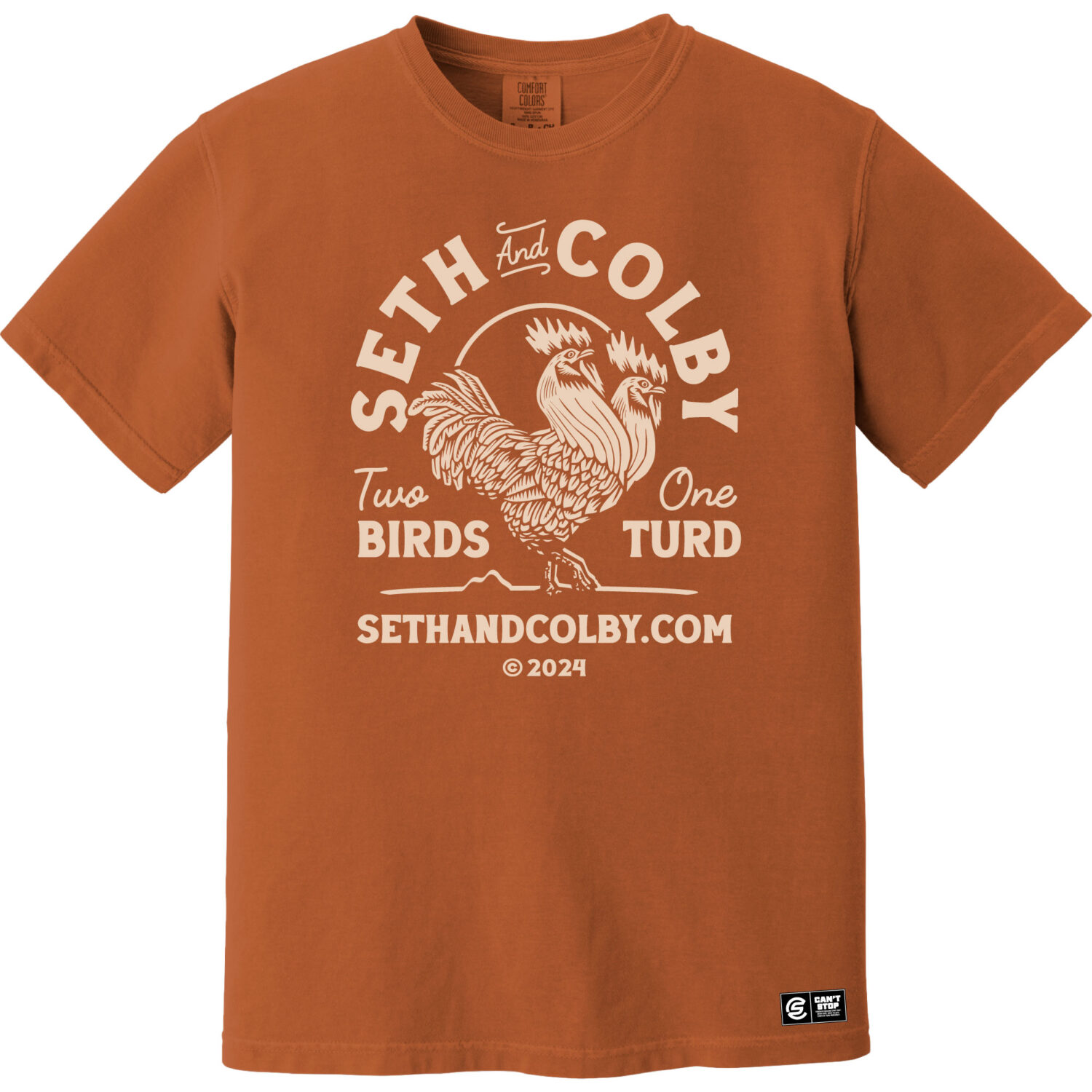 Seth and Colby Two Birds, One Turd Comfort Colors Short Sleeve Tee